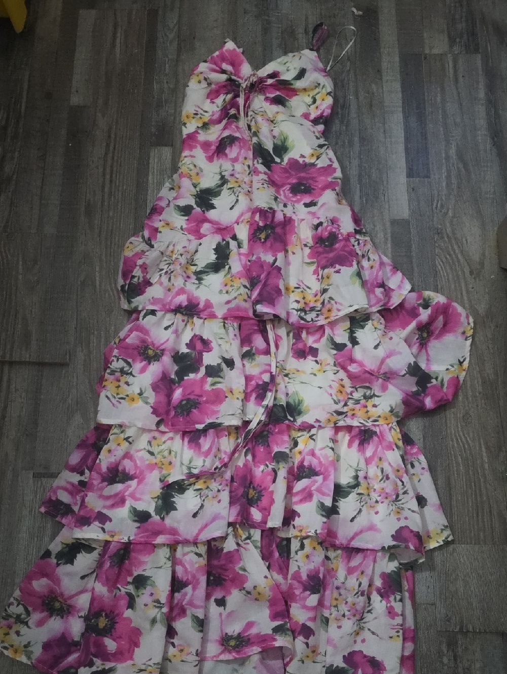 Floral Tiered Pink Sundress with Spaghetti Straps